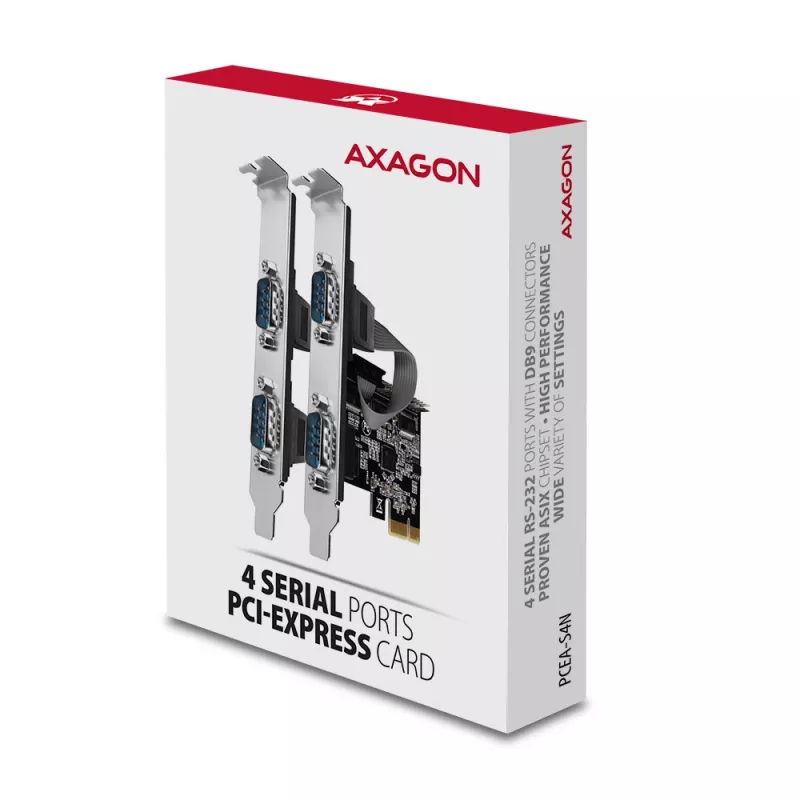 Axagon PCEA-S4N PCIe - adaptador de 4 portas série 250 kbps com SP e LP