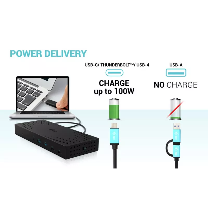 Estação de acoplamento i-tec USB 3.0 / USB-C / Thunderbolt, 3x 4K Gen 2 + Power Delivery 100W