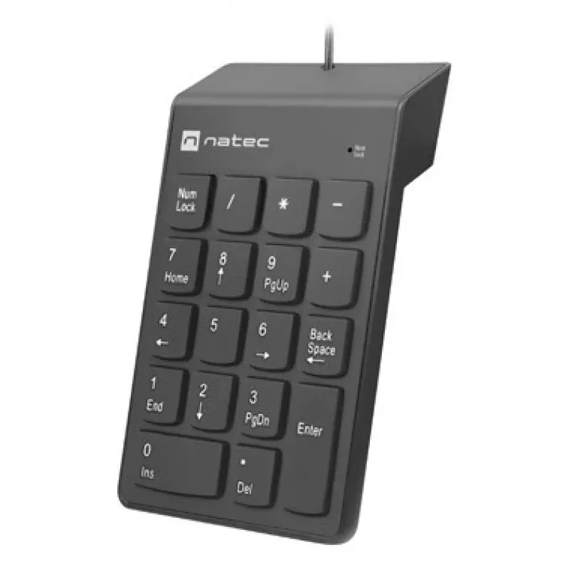 NATEC Goby 2 NKL-2022 teclado numérico, com fio USB, 18 teclas, de membrana, cabo de 1,5 m, preto