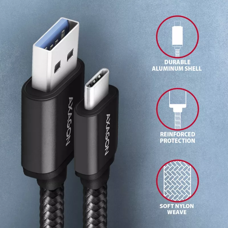 Cabo USB Axagon BUCM3-AM15AB USB 3.2 Gen 1 1,5m USB-C USB-A preto