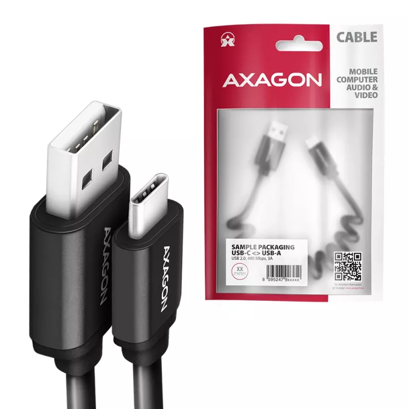Cabo USB Axagon BUCM-AM10TB USB 2.0 0,6 m USB-C USB-A preto