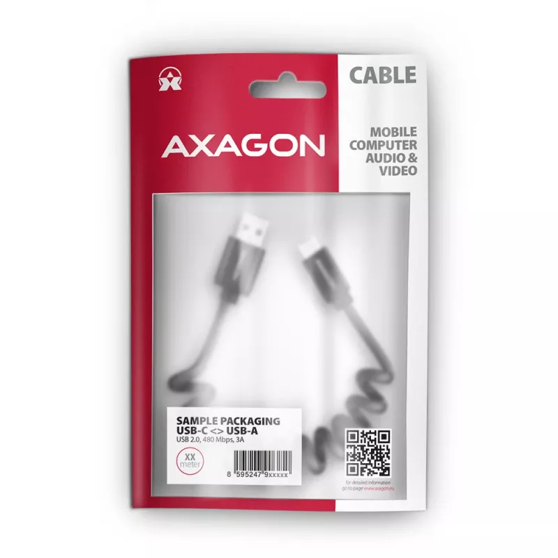 Cabo USB Axagon BUCM-AM10TB USB 2.0 0,6 m USB-C USB-A preto