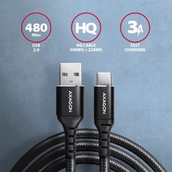 Cabo USB Axagon BUCM-AM20AB 2m USB A USB C preto