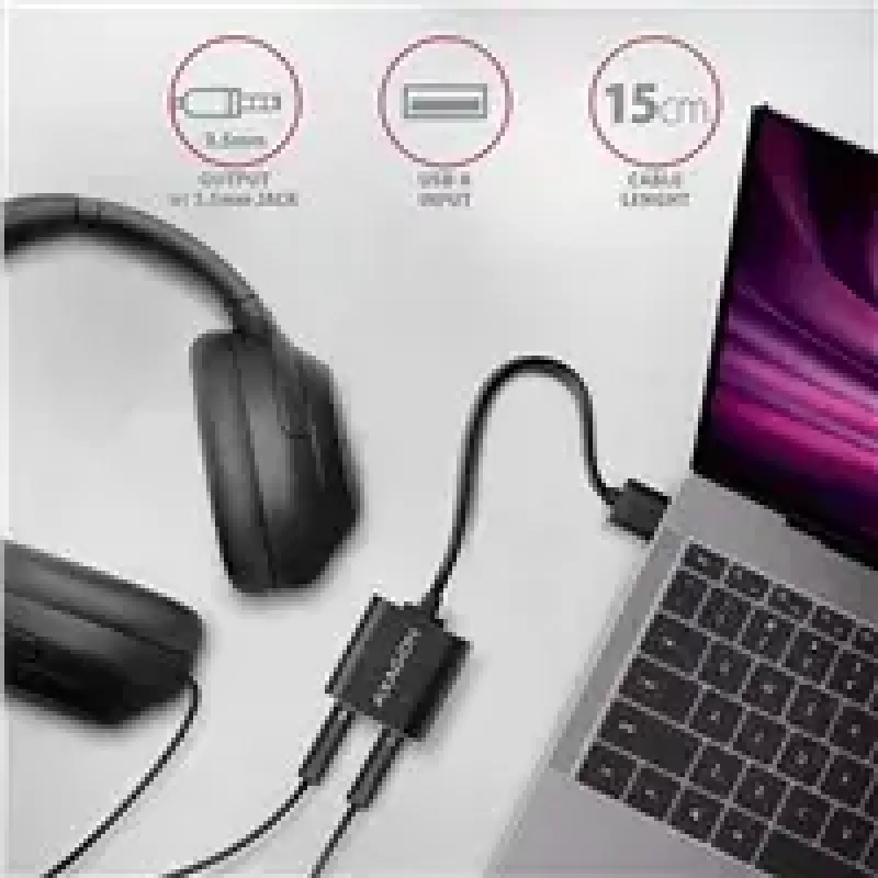 Adaptador de áudio USB externo AXAGON ADA-12 com 1x jack de 3,5 mm para auscultadores e microfone