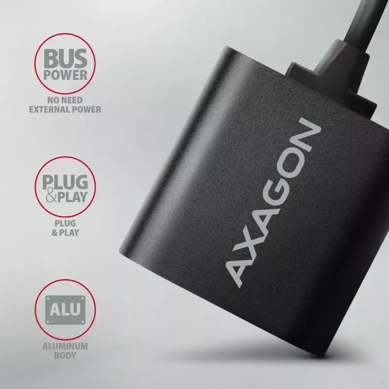 Adaptador de áudio USB externo AXAGON ADA-12 com 1x jack de 3,5 mm para auscultadores e microfone