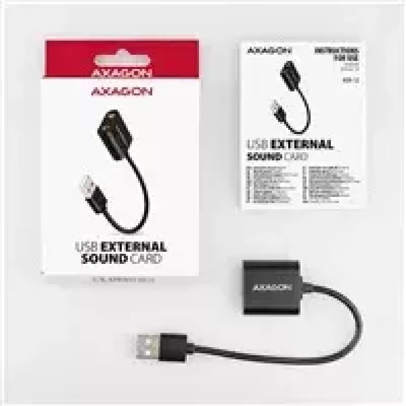 Adaptador de áudio USB externo AXAGON ADA-12 com 1x jack de 3,5 mm para auscultadores e microfone