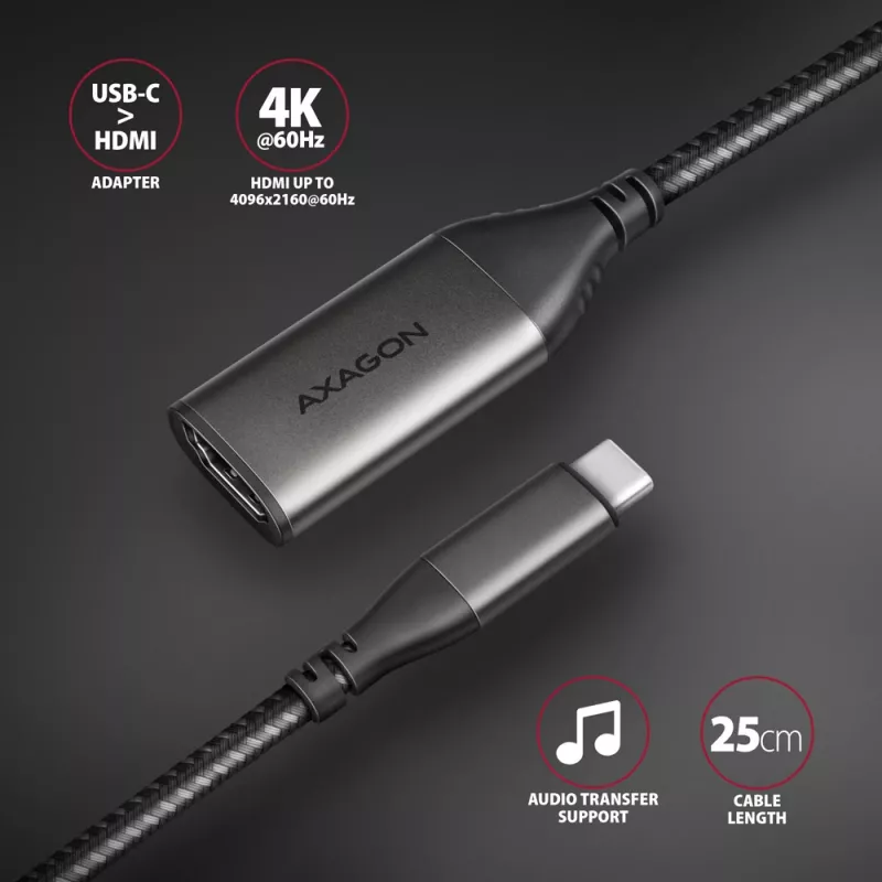Adaptador Axagon RVC-HI2M USB-C -> HDMI 2.0a 4K/60Hz HDR10