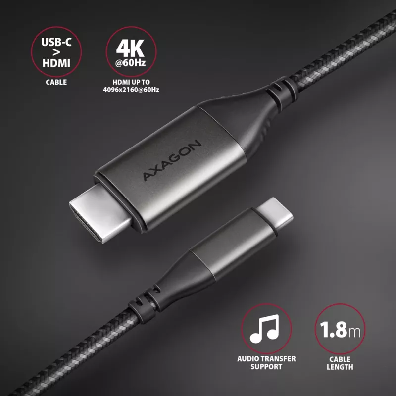 Cabo Axagon RVC-HI2MC USB-C -> HDMI 2.0a 1,8m, 4K/60Hz HDR10