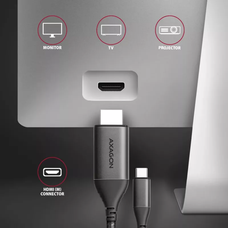Cabo Axagon RVC-HI2MC USB-C -> HDMI 2.0a 1,8m, 4K/60Hz HDR10