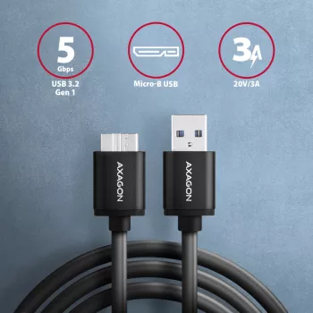 Cabo Axagon BUMM3-AM10AB SPEED Micro-B USB <> USB-A 3.2 Gen 1 1 m