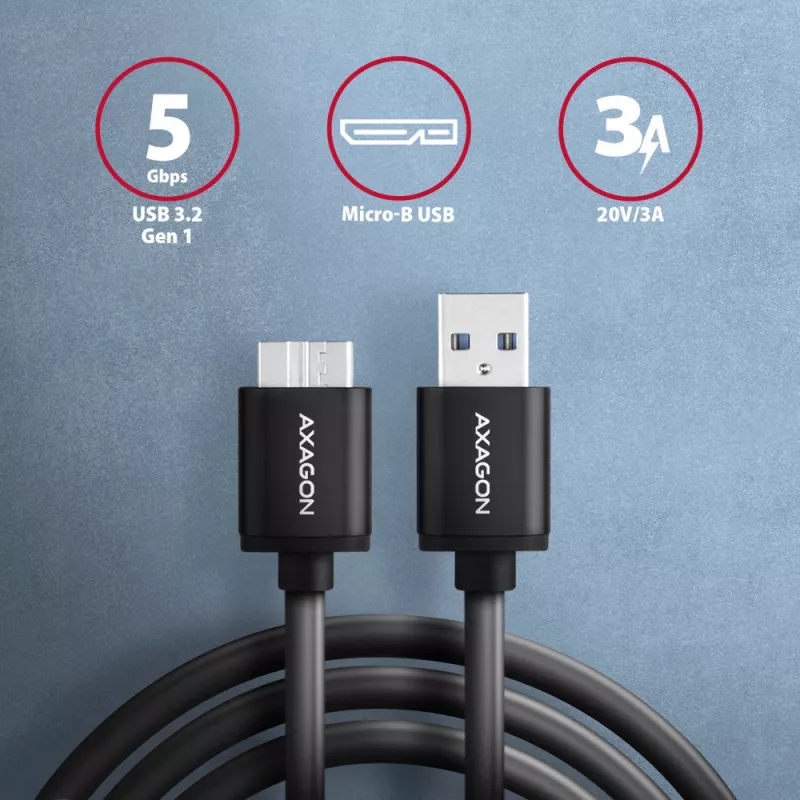 Cabo Axagon BUMM3-AM10AB SPEED Micro-B USB <> USB-A 3.2 Gen 1 1 m