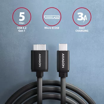 Cabo USB Axagon BUMM3-CM10AB Micro-USB B para USB C 1m preto