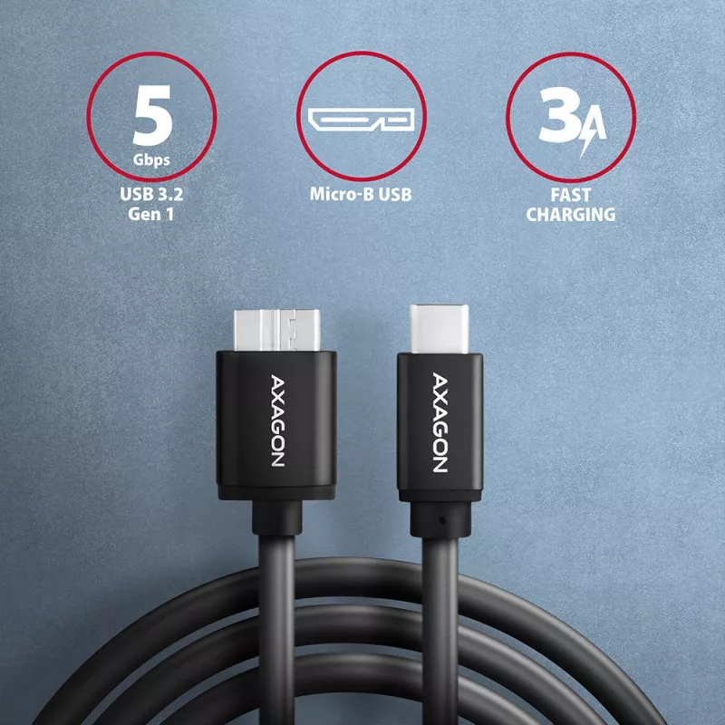 Cabo USB Axagon BUMM3-CM10AB Micro-USB B para USB C 1m preto