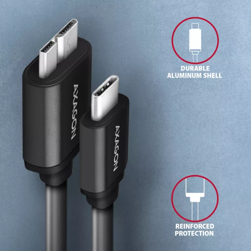 Cabo USB Axagon BUMM3-CM10AB Micro-USB B para USB C 1m preto