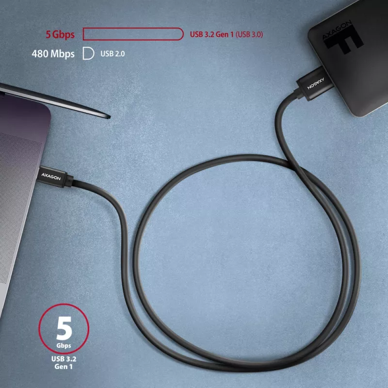 Cabo USB Axagon BUMM3-CM10AB Micro-USB B para USB C 1m preto