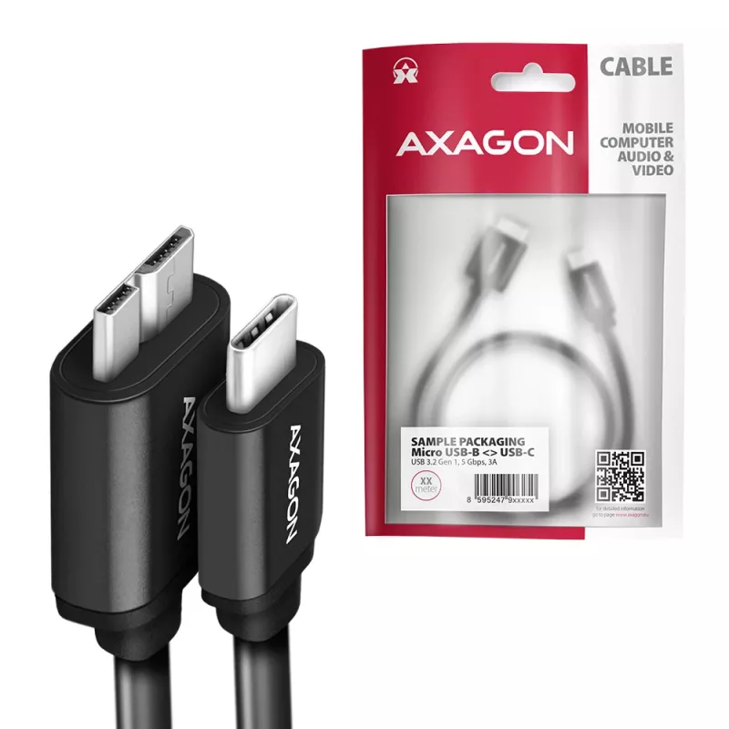 Cabo USB Axagon BUMM3-CM10AB Micro-USB B para USB C 1m preto