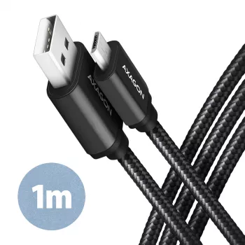 Cabo Axagon BUMM-AM10AB HQ Micro USB <-> USB-A, 1m, USB 2.0, 2,4A, ALU, trançado, preto