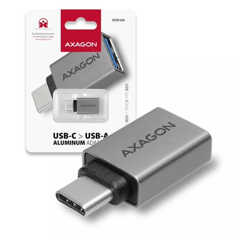 Adaptador Axagon RUCM-AFA USB-C (M) -> USB-A (F), USB 3.2 Gen 2, 3A, ALU