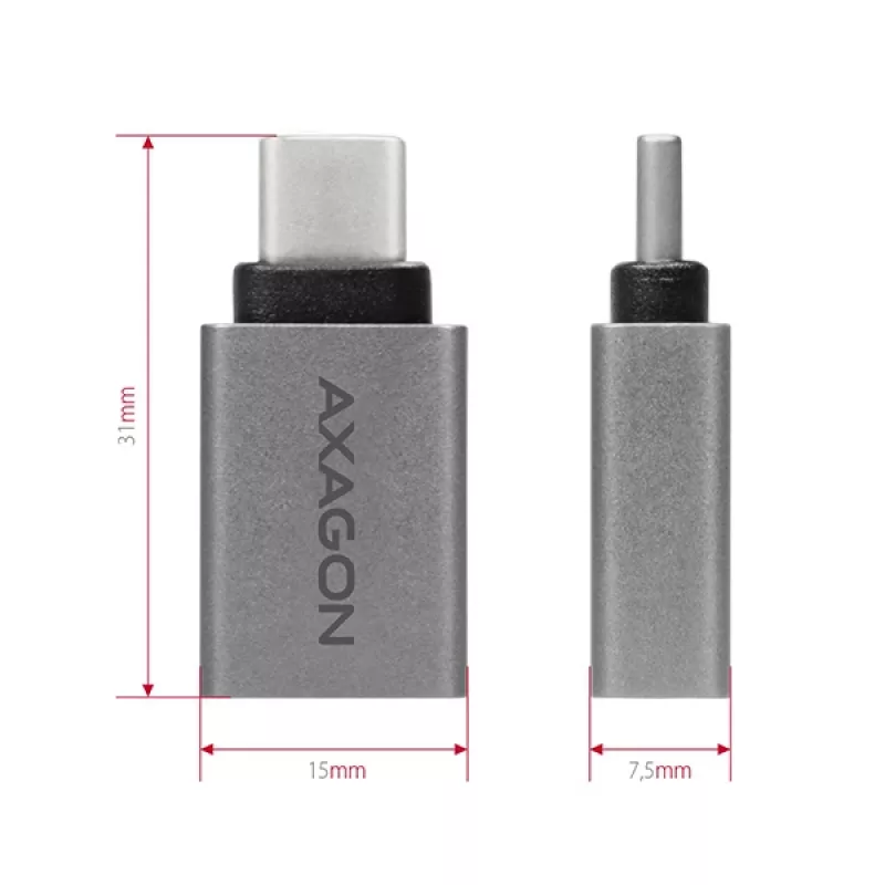 Adaptador Axagon RUCM-AFA USB-C (M) -> USB-A (F), USB 3.2 Gen 2, 3A, ALU