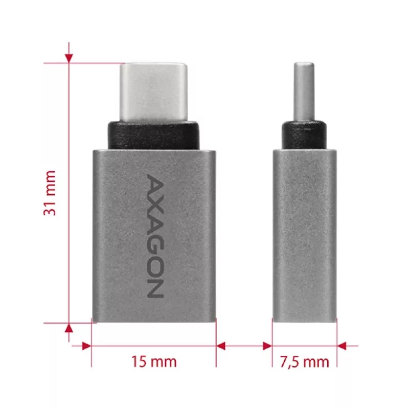 Adaptador Axagon RUCM-AFA USB-C (M) -> USB-A (F), USB 3.2 Gen 2, 3A, ALU