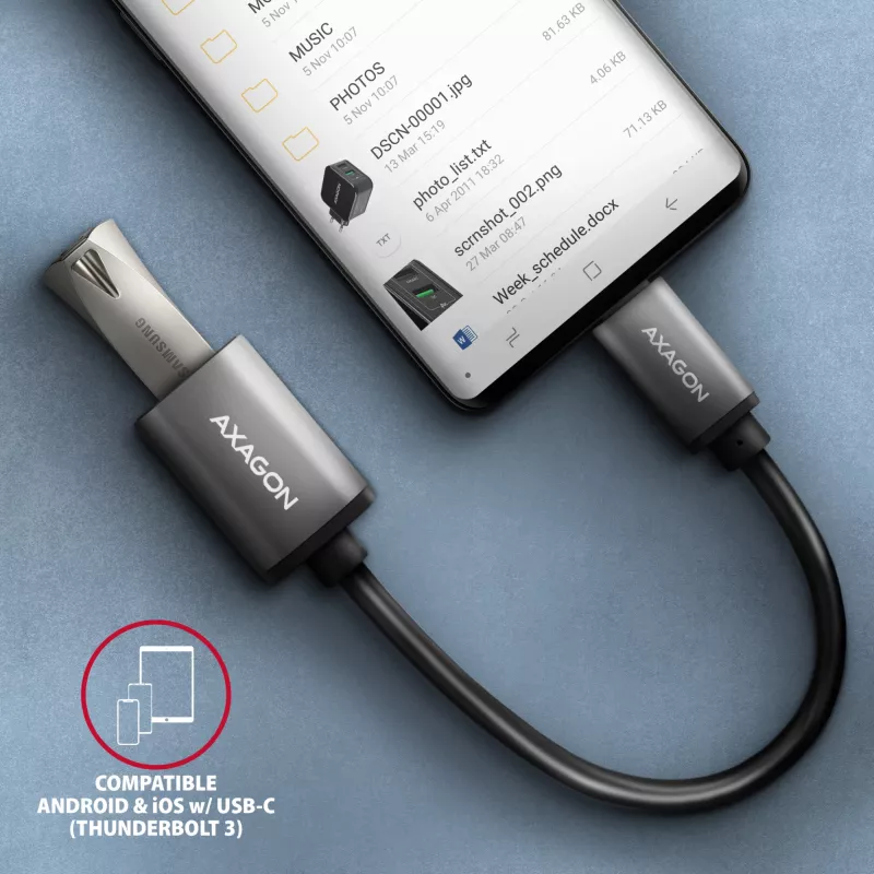 Adaptador de cabo Axagon RUCM-AFAC USB-C (M) -> USB-A (F), 20cm, USB 3.2 Gen 1, 3A, ALU