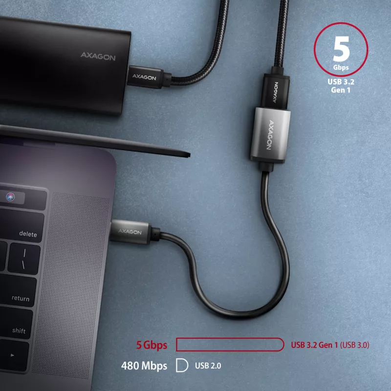 Adaptador de cabo Axagon RUCM-AFAC USB-C (M) -> USB-A (F), 20cm, USB 3.2 Gen 1, 3A, ALU