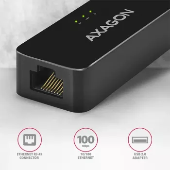 Adaptador AXAGON ADE-XR USB 2.0 Type-A Fast Ethernet 10/100, preto, 0,023 kg