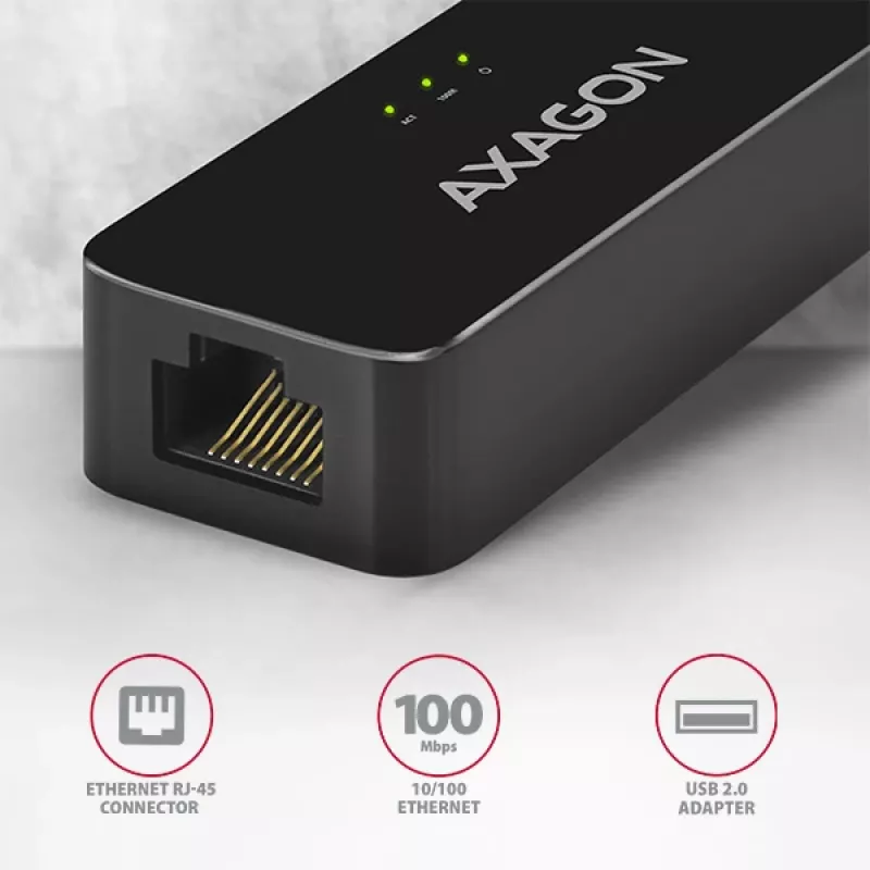 AXAGON ADE-XR adaptador de USB 2.0 Type-A para Fast Ethernet 10/100, RJ-45, Realtek RTL8152, preto, 23 g