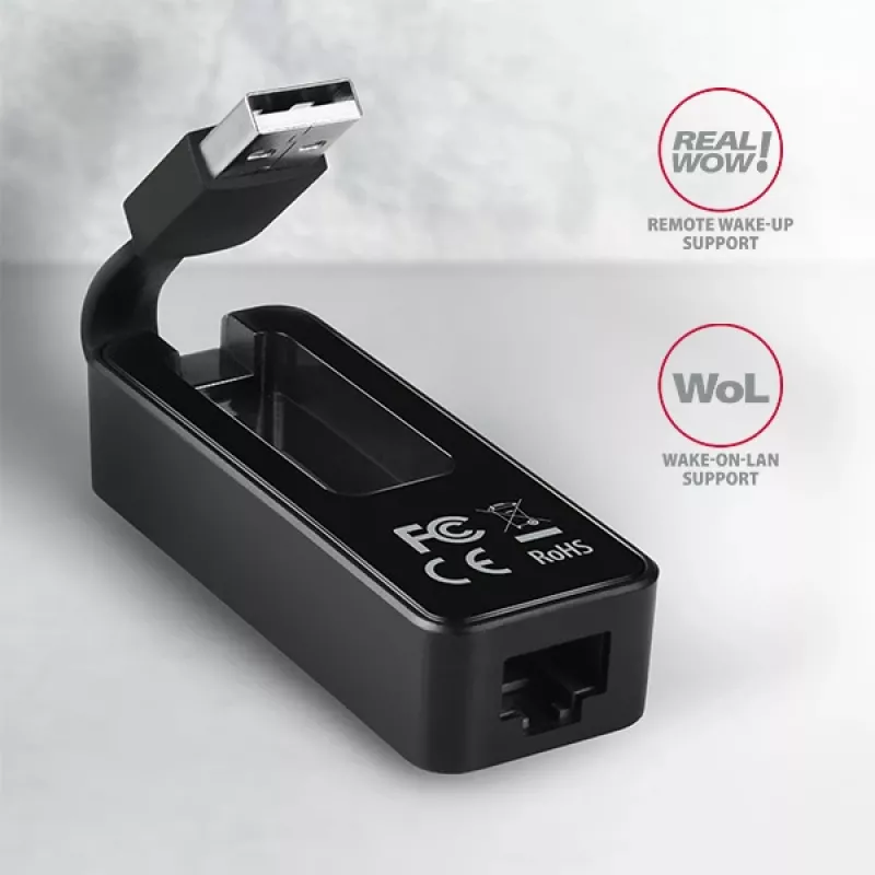 AXAGON ADE-XR adaptador de USB 2.0 Type-A para Fast Ethernet 10/100, RJ-45, Realtek RTL8152, preto, 23 g