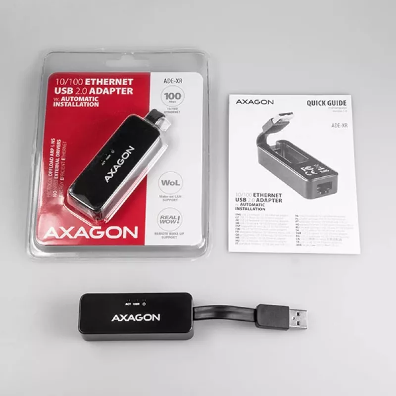AXAGON ADE-XR adaptador de USB 2.0 Type-A para Fast Ethernet 10/100, RJ-45, Realtek RTL8152, preto, 23 g