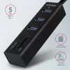 Hub multiporta Axagon HMA-CR3A em metal USB 3.2 Gen 1 com três portas USB e leitor de cartões