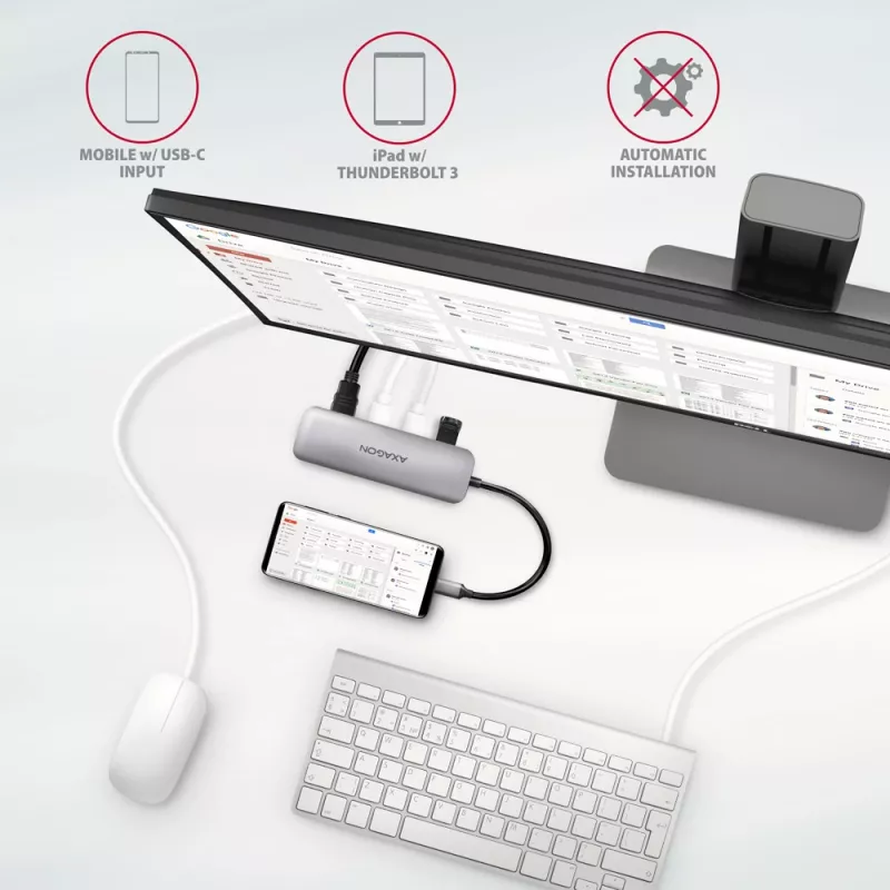 Hub Axagon HMC-HCR3A 3x USB-A + HDMI + SD/microSD USB-C 3.2 Gen 1, cabo de 20 cm, USB 3.2 Gen 1 (3.1 Gen 1) Type-C, cinzento