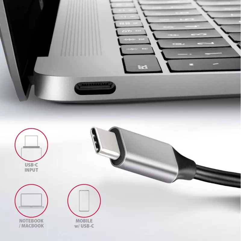 Hub Axagon HMC-HCR3A 3x USB-A + HDMI + SD/microSD USB-C 3.2 Gen 1, cabo de 20 cm, USB 3.2 Gen 1 (3.1 Gen 1) Type-C, cinzento