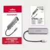 Hub Axagon HMC-HCR3A 3x USB-A + HDMI + SD/microSD USB-C 3.2 Gen 1, cabo de 20 cm, USB 3.2 Gen 1 (3.1 Gen 1) Type-C, cinzento
