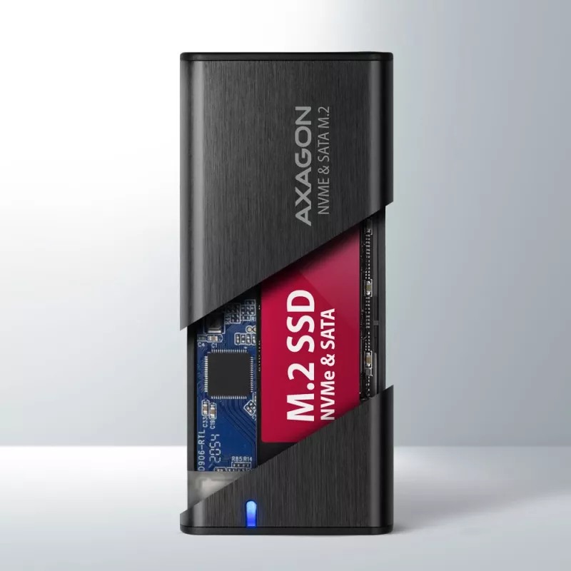 Caixa externa Axagon EEM2-SB2 USB-C 3.2 Gen 2 em metal para discos SSD M.2 NVMe e SATA. Sem parafusos