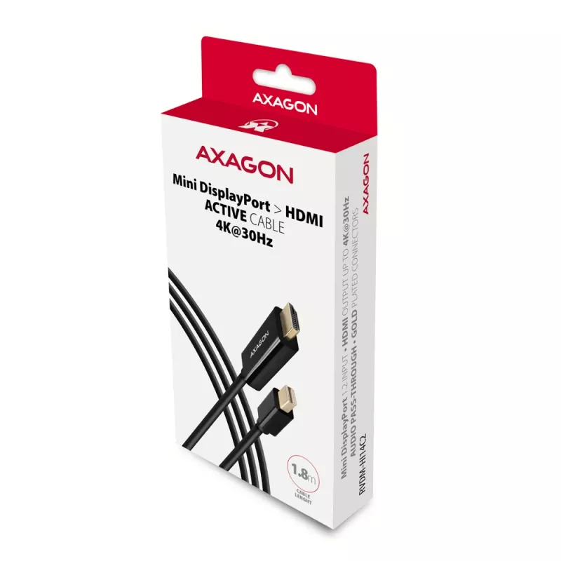Cabo adaptador Axagon RVDM-HI14C2 Mini DisplayPort para HDMI 4K 30Hz 1,8 m
