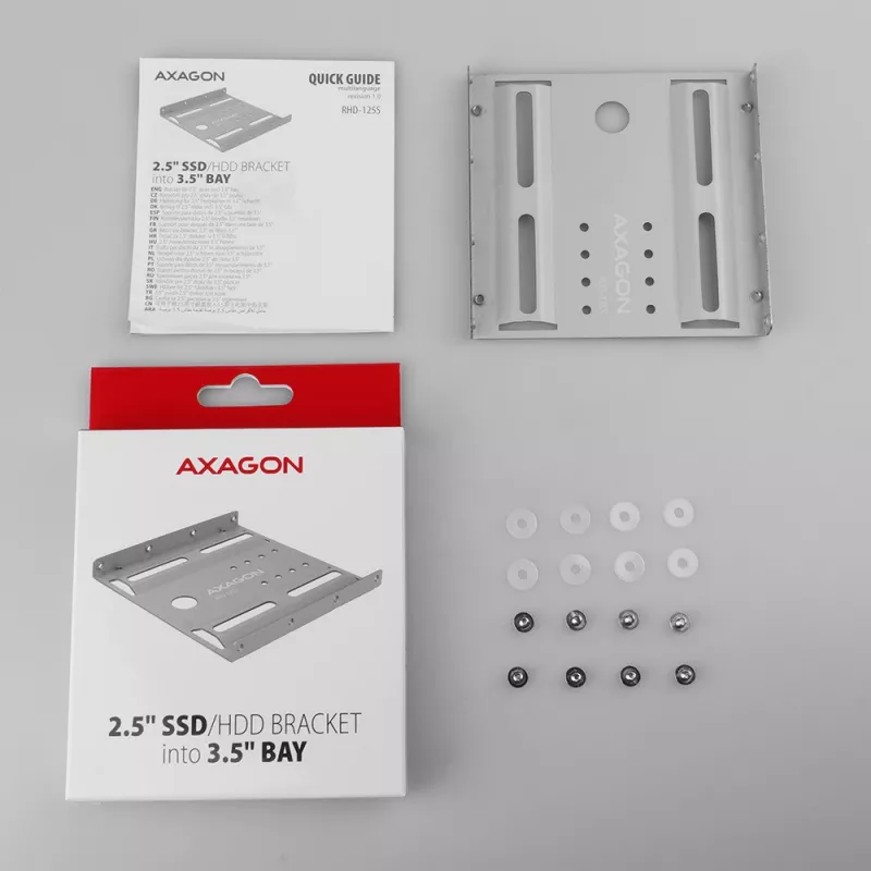 Suporte Axagon RHD-125S para 1x disco HDD/SSD de 2,5 polegadas em baía de 3,5 polegadas, metal, cinzento