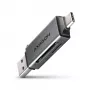 Leitor de cartões Axagon CRE-DAC USB-C + USB-A 5 Gbps MINI 2 slots e LUN SD/microSD USB 3.0 Type-A/Type-C cinzento