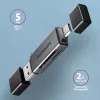 Leitor de cartões Axagon CRE-DAC USB-C + USB-A 5 Gbps MINI 2 slots e LUN SD/microSD USB 3.0 Type-A/Type-C cinzento