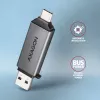 Leitor de cartões Axagon CRE-DAC USB-C + USB-A 5 Gbps MINI 2 slots e LUN SD/microSD USB 3.0 Type-A/Type-C cinzento