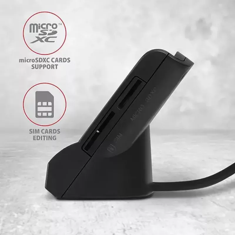 Leitor de cartões smartcard Axagon CRE-SM2 USB 2.0 preto, cabo de 1,3 m