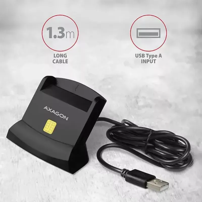 Leitor de cartões smartcard Axagon CRE-SM2 USB 2.0 preto, cabo de 1,3 m