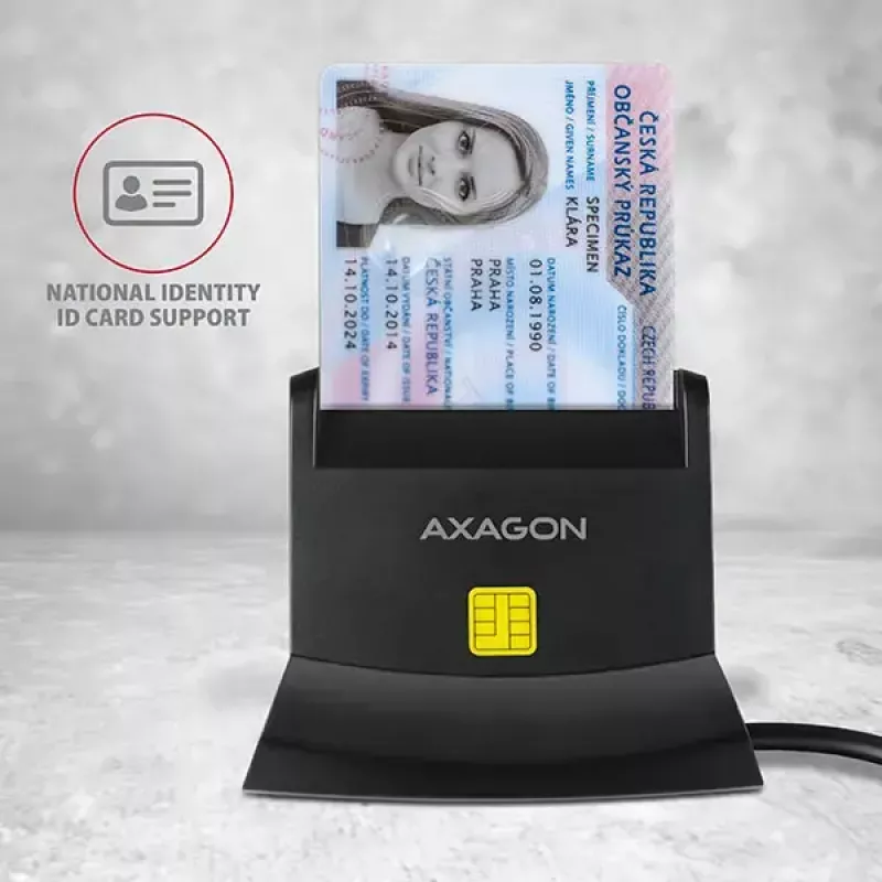 Leitor de cartões smartcard Axagon CRE-SM2 USB 2.0 preto, cabo de 1,3 m