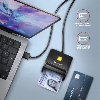 Leitor de cartões smartcard/ID plano Axagon CRE-SM3N USB-A, USB 2.0, 1,3 m, preto, 57 g