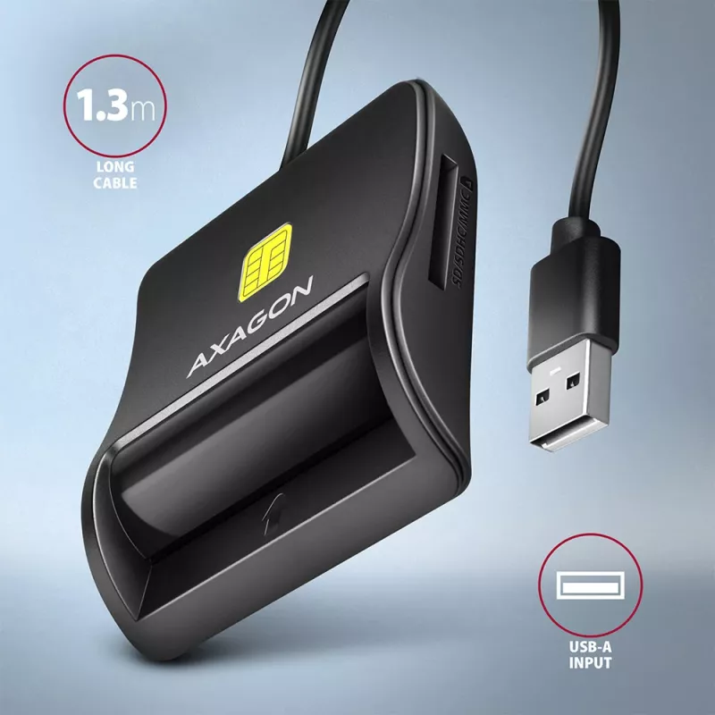 Leitor de cartões smartcard e SD/microSD/SIM plano Axagon CRE-SM3SD USB para interior USB 2.0 preto