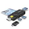 Leitor de cartões smartcard e SD/microSD/SIM PocketReader Axagon CRE-SMP2A USB para interior USB Type-A/USB Type-C preto