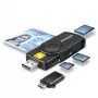Leitor de cartões smartcard e SD/microSD/SIM PocketReader Axagon CRE-SMP2A USB para interior USB Type-A/USB Type-C preto