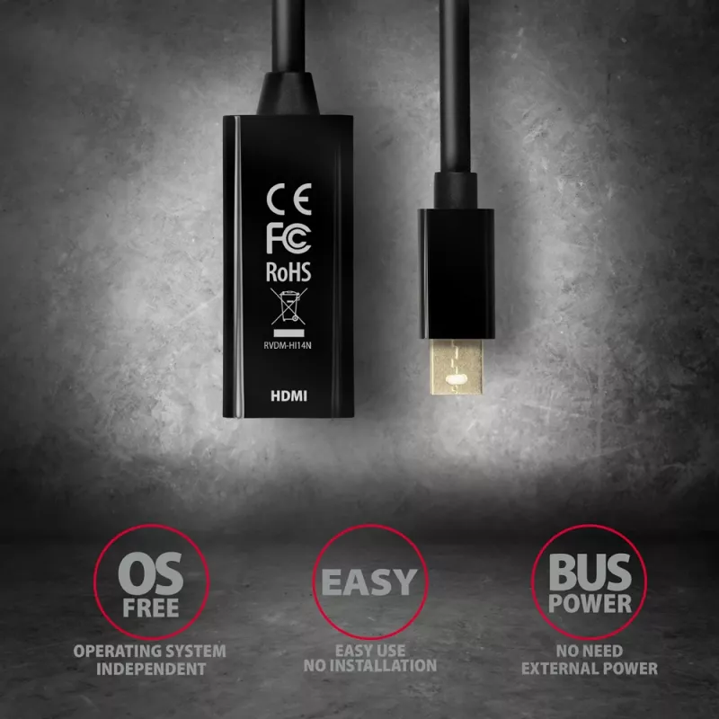 Adaptador Axagon RVDM-HI14N Mini DisplayPort -> HDMI 1.4 4K/30Hz