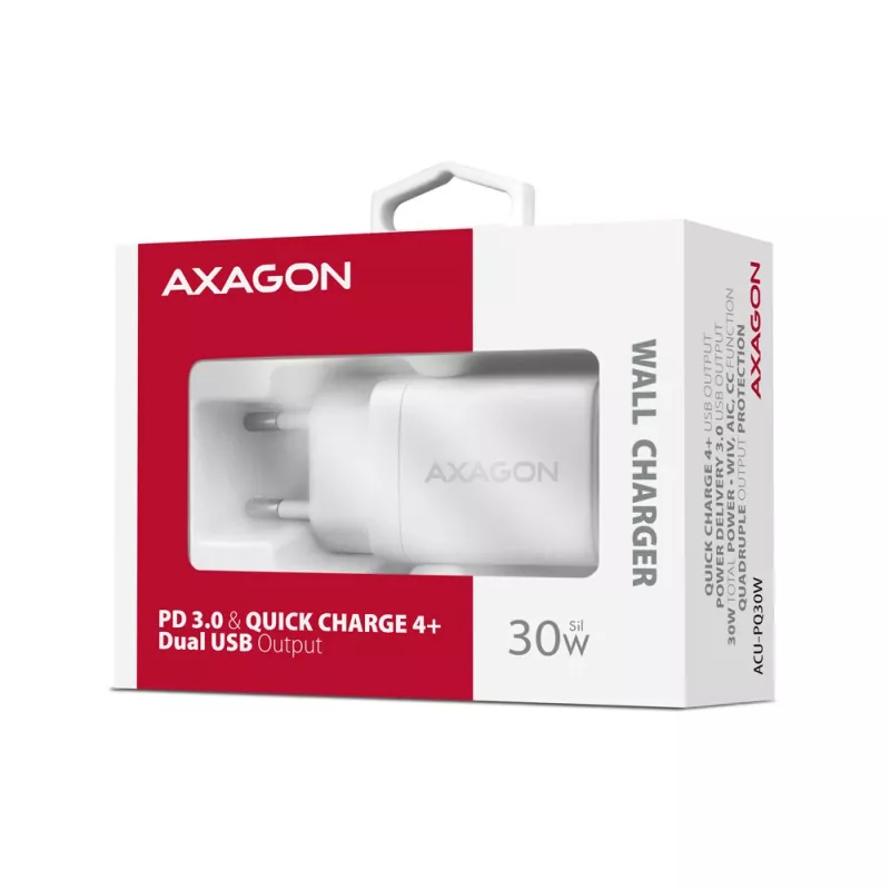 Carregador Axagon ACU-PQ30W QC3.0 30W USB-C branco