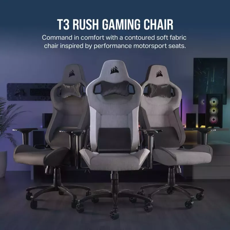 Cadeira gaming universal Corsair T3 RUSH 2023 assento acolchoado cinzento antracite